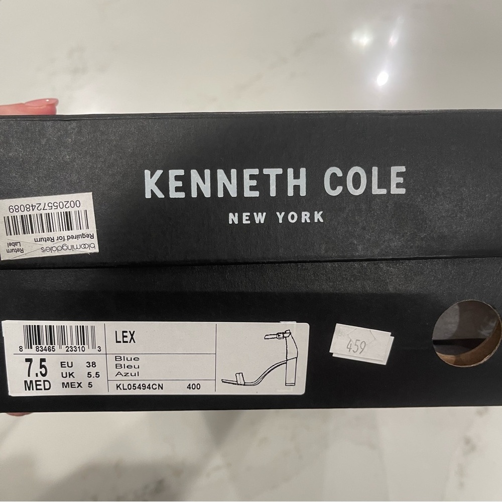 Kenneth Cole Denim Block Heel Sandals w Silver Detail - Picture 2 of 15